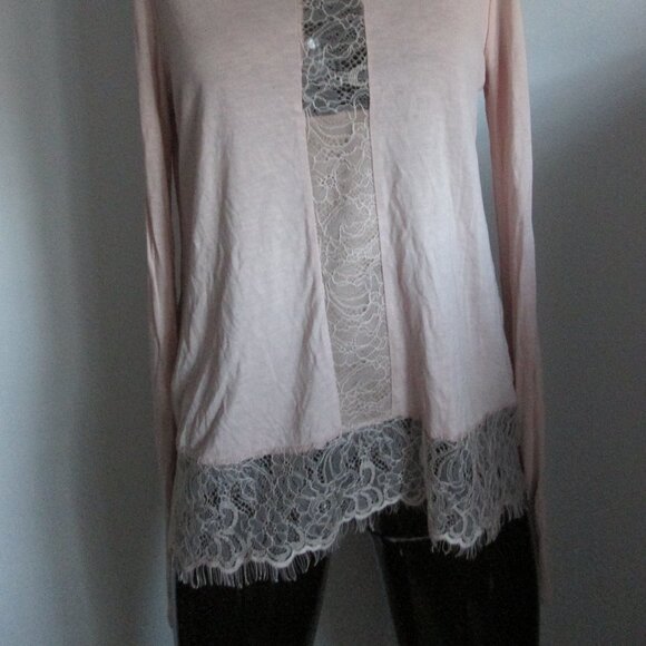 BCBG MAXAZRIA bare pink rayon lace trim tunic top - Picture 2 of 9